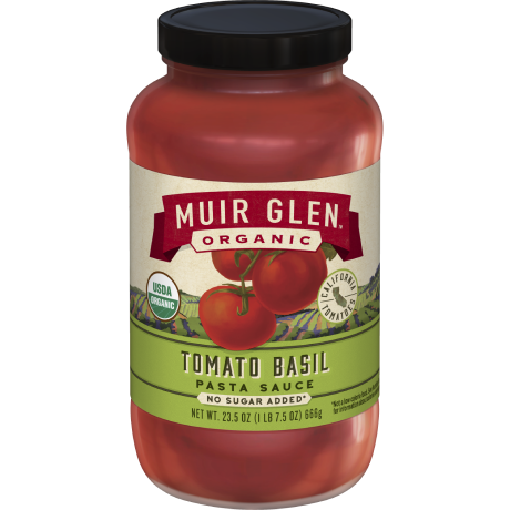 Muir Glen Organic Tomato Basil Pasta Sauce, front of product.